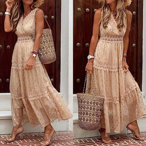 Lace/PolkaDot Sleeveless A-line Casual/Vacation Maxi Dresses
