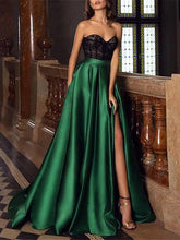 Load image into Gallery viewer, Lace Solid Color Split Evening Dress
