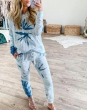 Load image into Gallery viewer, Blue Floral Tie Dye Pockets Loungewear Lounge Set
