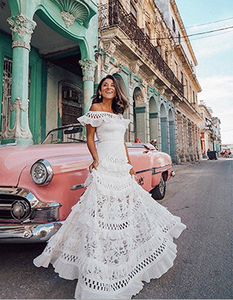 Hollow Out  Solid Slash-Neck Maxi Dress Summer Dress