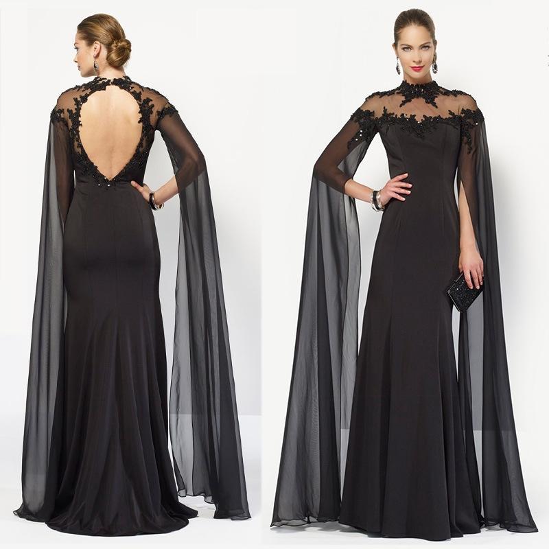 Black Star Crew Neck Evening Dress