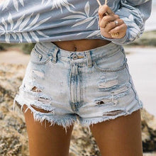 Load image into Gallery viewer, Denim Ripped Tassel Design Cutout Denim Shorts
