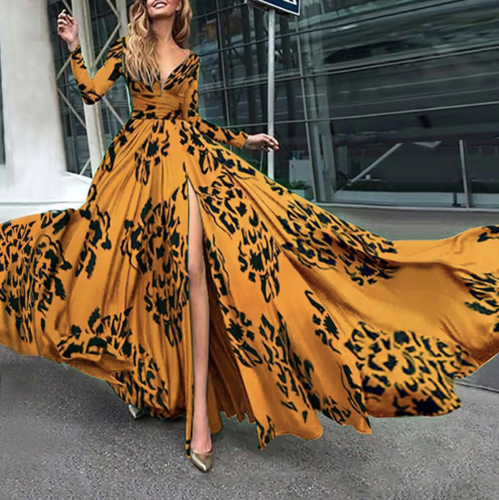 Sexy Color Block V-Neckline Maxi X-line Dress