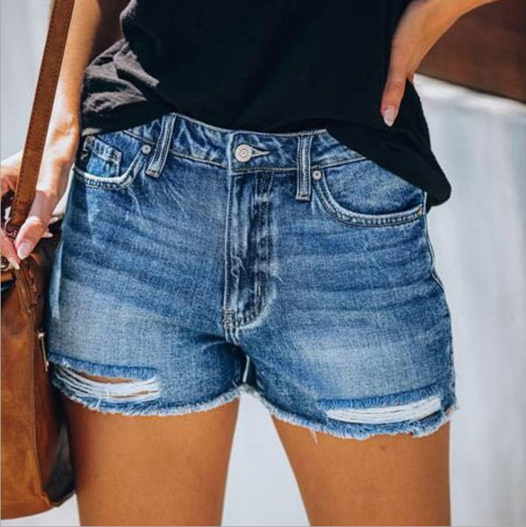 High Rise Distressed Denim Shorts