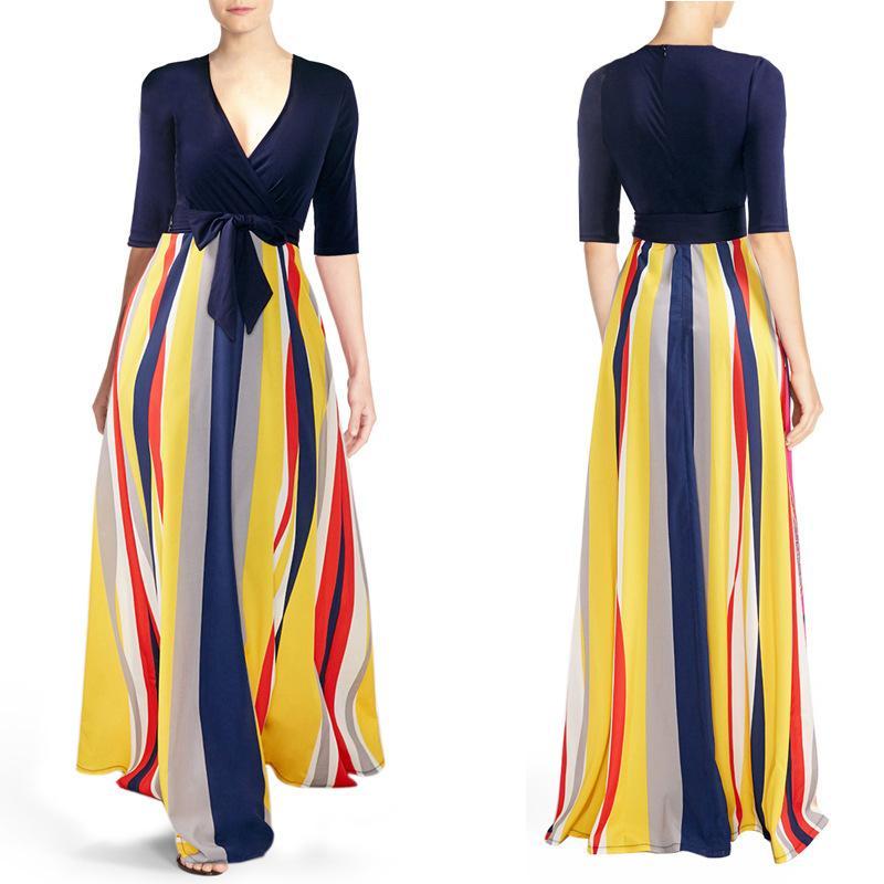 New Half Sleeve Print Striped Dresse