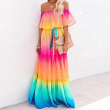 Load image into Gallery viewer, Gradient Color Tie Dye Off Shoulder Ruffles Dress
