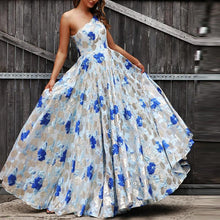 Load image into Gallery viewer, Floral Metallic Print  Fitted Bodice Ball Gown
