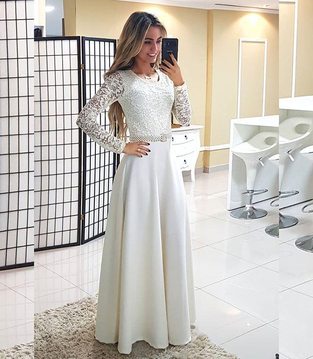 White Lace Draped Long Sleeve Wedding Gowns