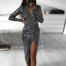 Load image into Gallery viewer, Sequins Long sleeves Sleeve Party Midi Dresses
