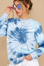 Load image into Gallery viewer, Blur The Lines Sea Blue &amp; Navy Spiral Tie Dye Sweatshirt
