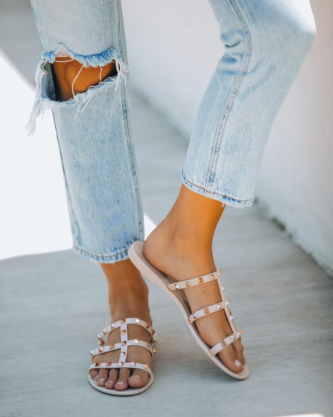 Treasured Gold Studded Sandal – Nude