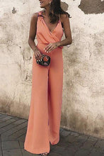 Load image into Gallery viewer, Casual  Loose Chiffon V Neck Straps Jumpsuit
