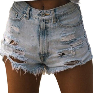 Denim Ripped Tassel Design Cutout Denim Shorts