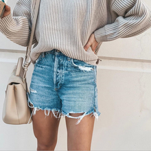 Load image into Gallery viewer, Distressed Relaxed Fit Denim Shorts in Light Blue
