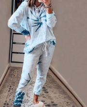 Load image into Gallery viewer, Blue Floral Tie Dye Pockets Loungewear Lounge Set
