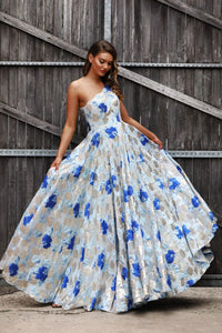 Floral Metallic Print  Fitted Bodice Ball Gown