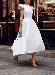 Casual Solid V-Neckline Midi X-line Dress
