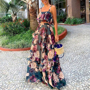Boho Floral Crop Top & Skirt Set