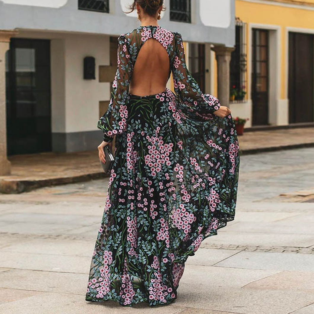 Sexy Backless Floral Print Dress