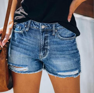 High Rise Distressed Denim Shorts