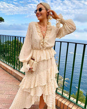 Load image into Gallery viewer, Apricot Irregular Ruffle Lantern Sleeve Maxi Dress
