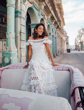 Load image into Gallery viewer, Hollow Out  Solid Slash-Neck Maxi Dress Summer Dress
