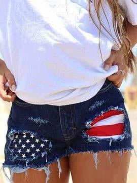 American Flag Ripped Denim Shorts
