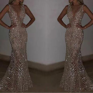 Luxurious Sparkling Prom Dress V Neck Evening Dress Party Dress