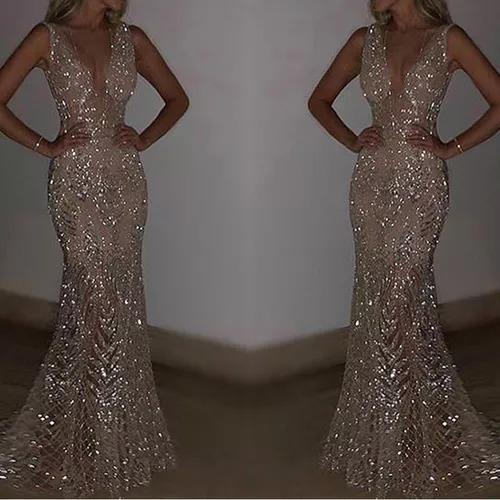 Luxurious Sparkling Prom Dress V Neck Evening Dress Party Dress