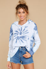 Load image into Gallery viewer, Retro Fantasy Blue Spiral Tie Dye Hoodie

