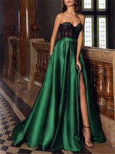 Load image into Gallery viewer, Lace Solid Color Split Evening Dress
