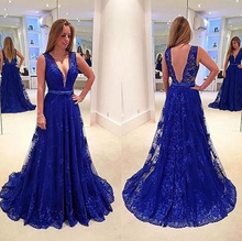 Load image into Gallery viewer, Royal blue lace prom dresses
