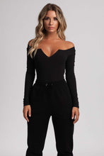 Load image into Gallery viewer, Malene V-Neck Ribbed Long Sleeve Bodysuit - Black
