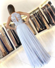Load image into Gallery viewer, Lace Top Halter Sleeveless Chiffon Split Long Black Dress
