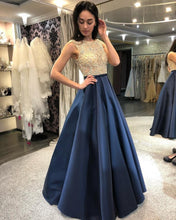 Load image into Gallery viewer, New Gold and Blue Bridesmaid Dress
