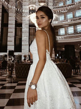 Load image into Gallery viewer, V-neck White Lace Appliqued Dress
