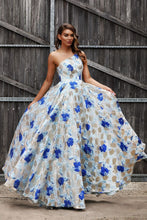 Load image into Gallery viewer, Floral Metallic Print  Fitted Bodice Ball Gown
