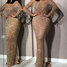 Load image into Gallery viewer, Fashion Sexy Shiny Sleeves Slim Tailed Evening Dress

