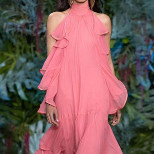 Elegant High Neck Hanging Sleek Sleeveless Dress