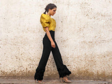 Load image into Gallery viewer, Black Patchwork Tassel Puff Sleeve Jumpsuit
