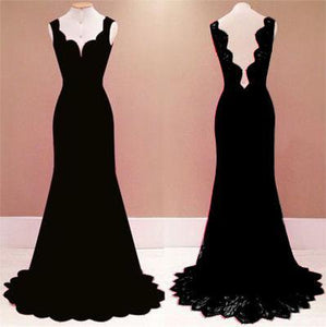 Lace Backless V-neck Sleeveless Evening Dress