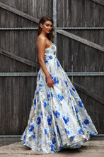 Load image into Gallery viewer, Floral Metallic Print  Fitted Bodice Ball Gown
