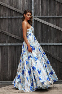 Floral Metallic Print  Fitted Bodice Ball Gown