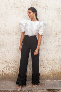 Black Patchwork Tassel Puff Sleeve Jumpsuit