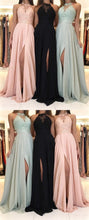 Load image into Gallery viewer, Lace Top Halter Sleeveless Chiffon Split Long Black Dress
