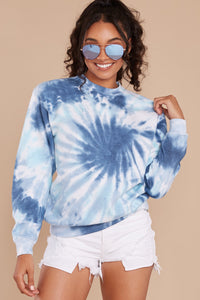 Blur The Lines Sea Blue & Navy Spiral Tie Dye Sweatshirt