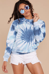 Blur The Lines Sea Blue & Navy Spiral Tie Dye Sweatshirt