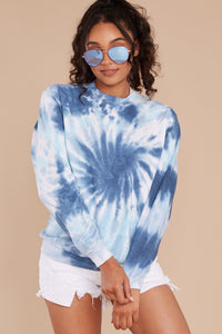 Blur The Lines Sea Blue & Navy Spiral Tie Dye Sweatshirt