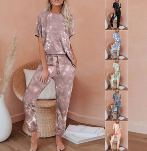Charming Elastic Waist Pajamas Tie Dye Paint Girl's High Grade Set
