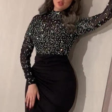 Load image into Gallery viewer, Long Sleeve Sequin Wrap Evening Dress
